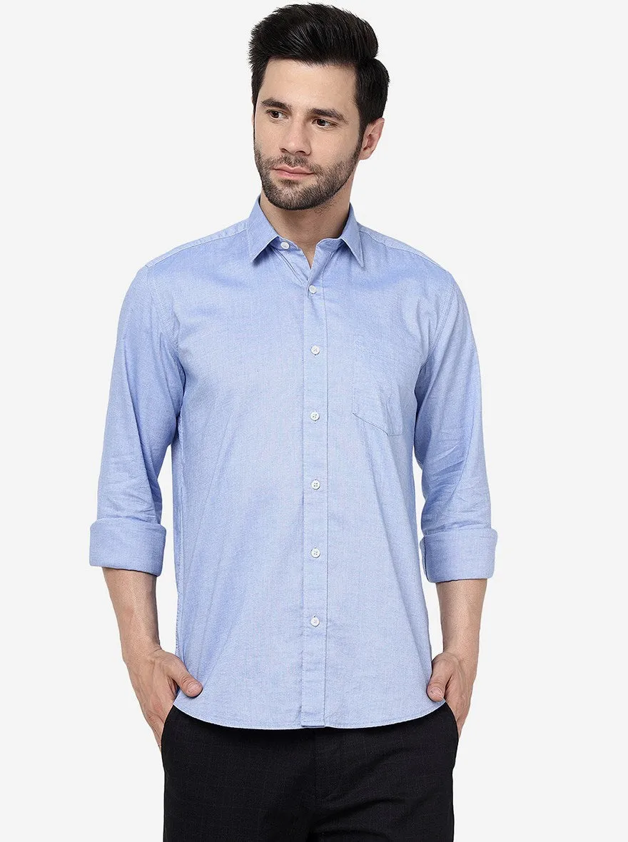 River Blue Solid Slim Fit Semi Casual Shirt | JadeBlue