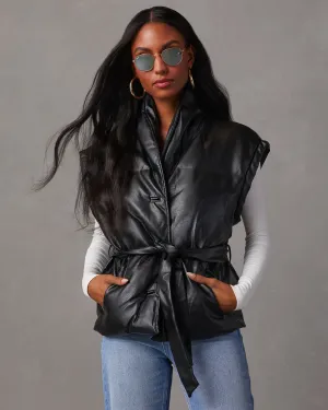 Rubio Belted Faux Leather Puffer Vest