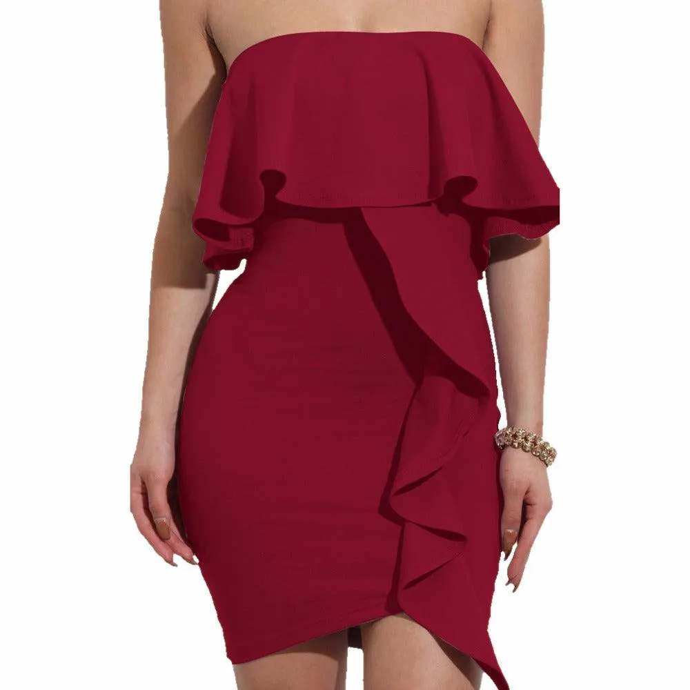 SEXY CHIC STRAPLESS RUFFLE DRESS