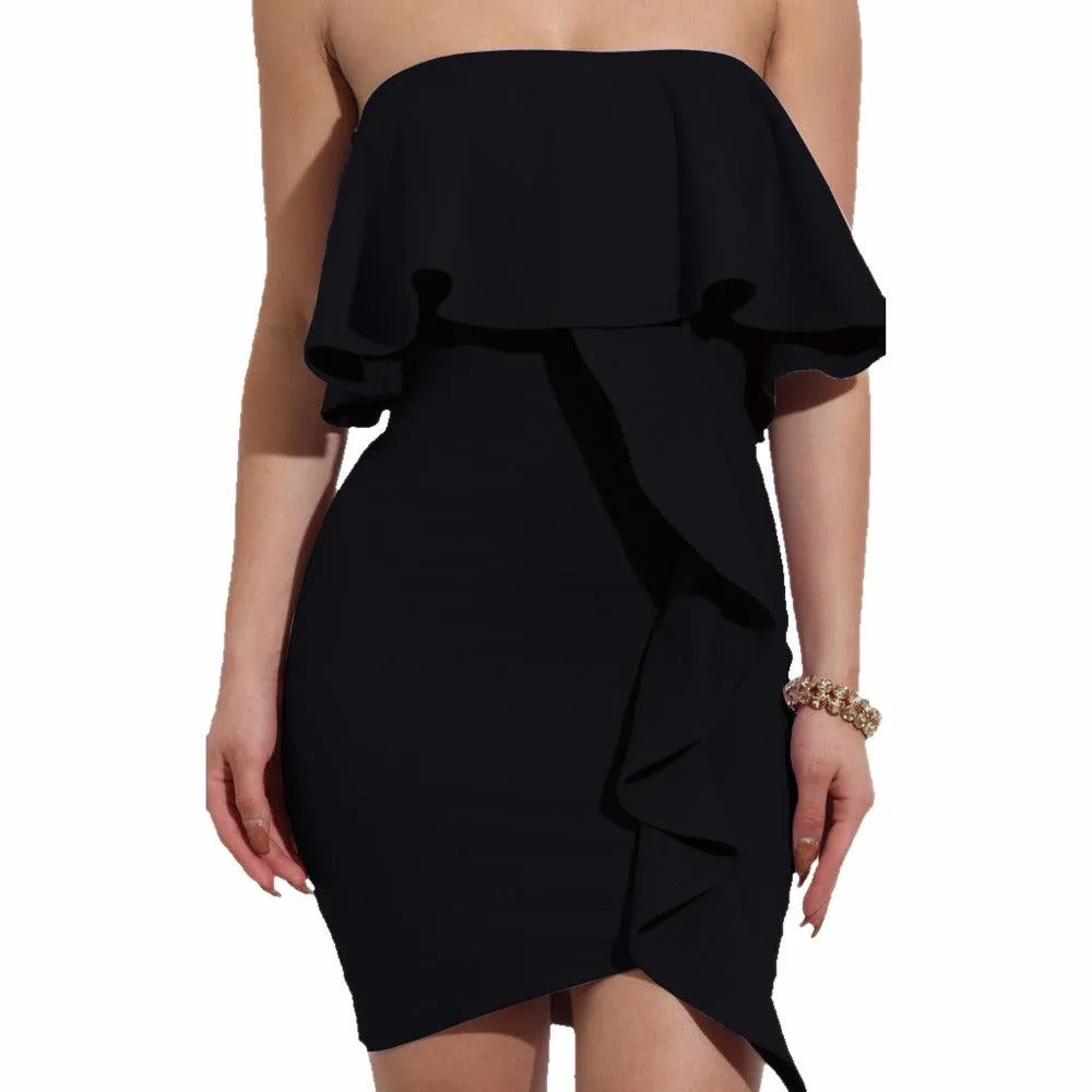 SEXY CHIC STRAPLESS RUFFLE DRESS