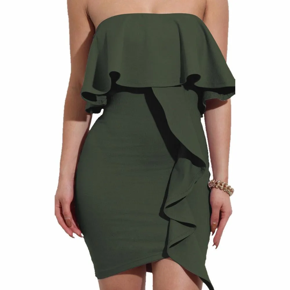 SEXY CHIC STRAPLESS RUFFLE DRESS