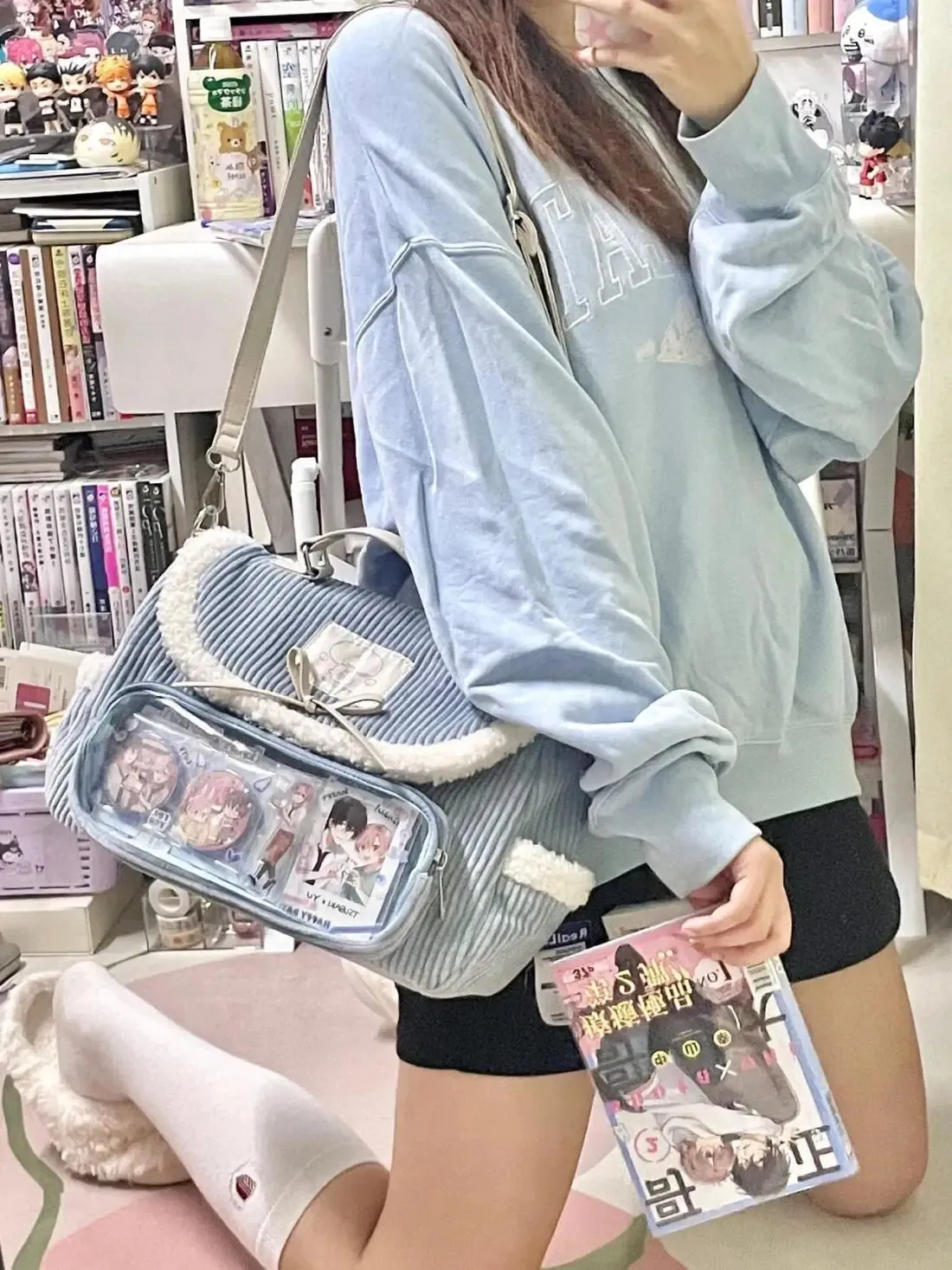 Sohiwoo Autumn Winter  Corduroy Ita Bag For Women Cute Messenger Bag Female Aesthetic Handheld Multi Functional Backpack Lady