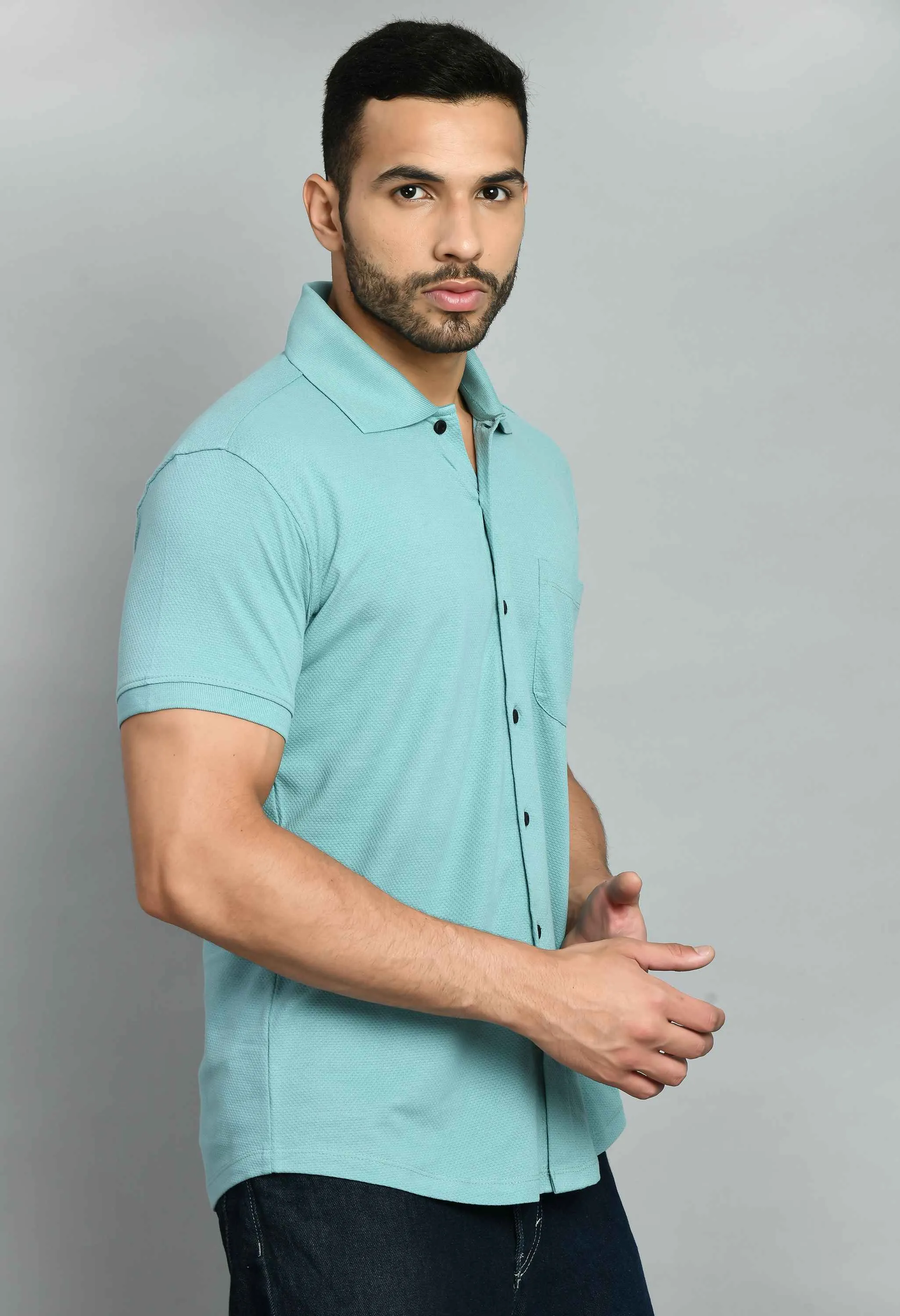 Solid Knitted Smart Fit Men's Shirt