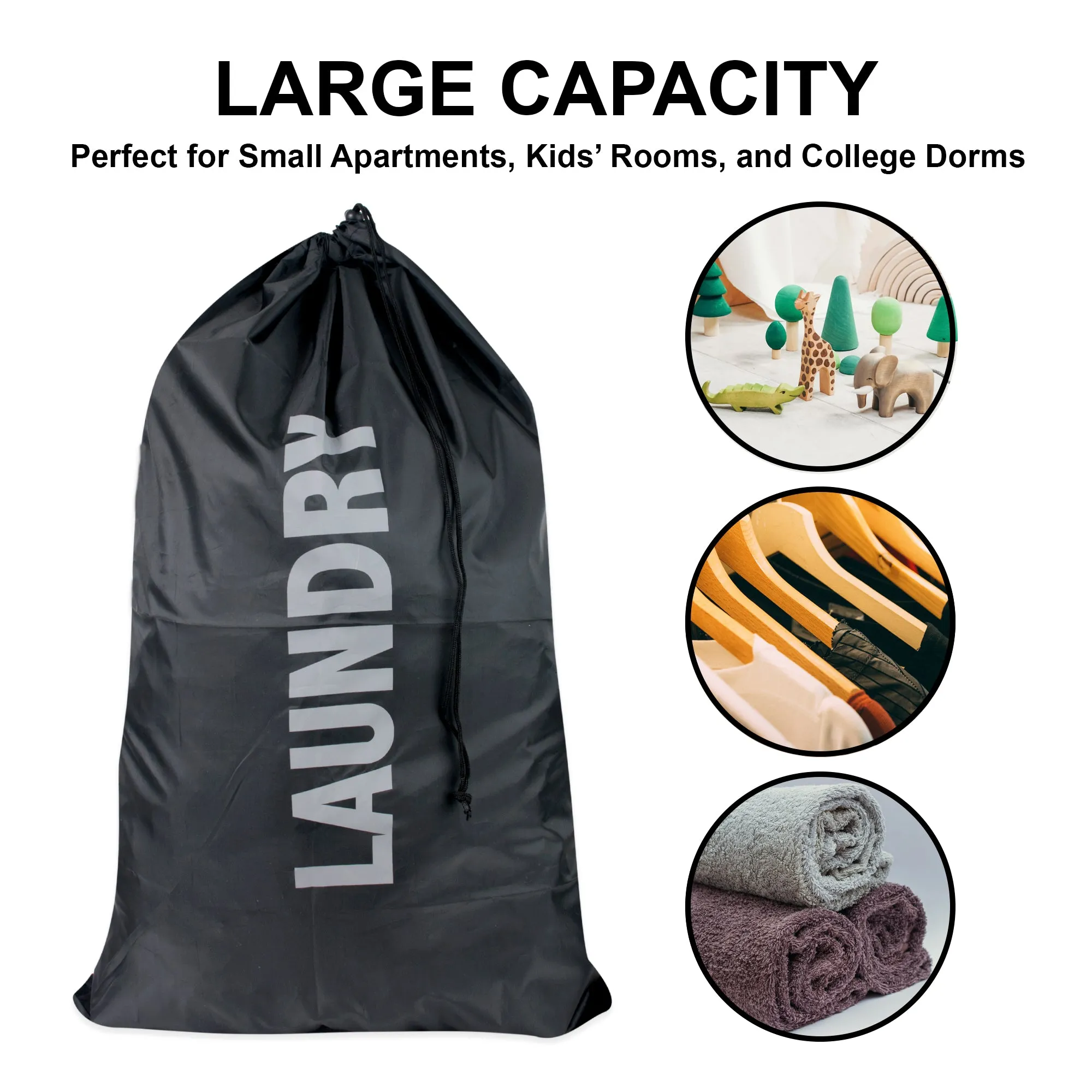 Wholesale "Laundry" Graphic Drawstring Laundry Bag 2-Pack - Black