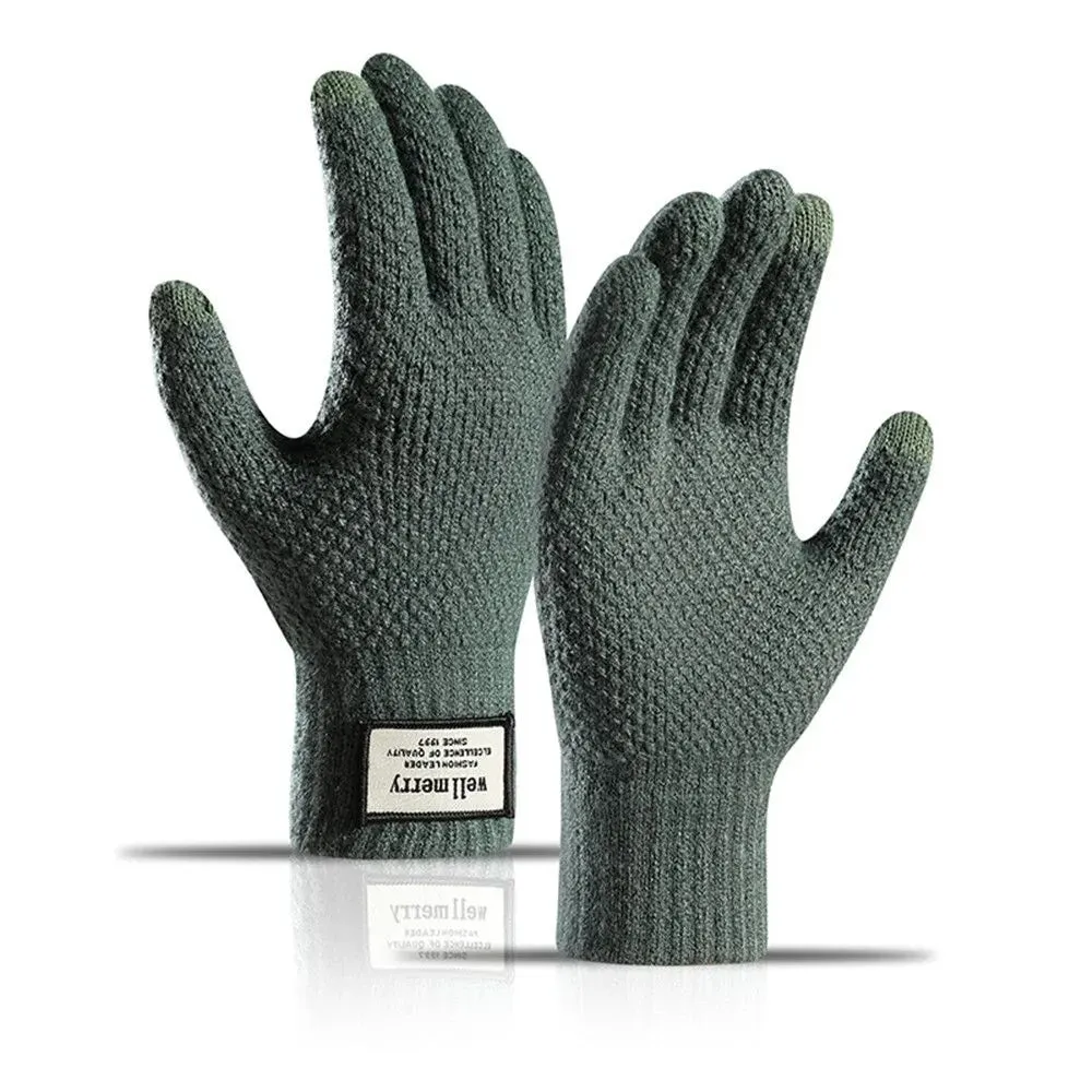 Winter Men Knitted Gloves Touch Screen Cycling Mittens Thicken Warm Wool Cashmere Solid Business Gloves Autumn Winter