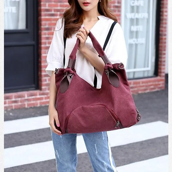 Women Canvas Durable Tote Casual Functional Handbag Shoulder Bag Crossbody