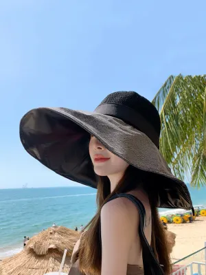 Women Casual Solid Large Brim Sunproof Hat