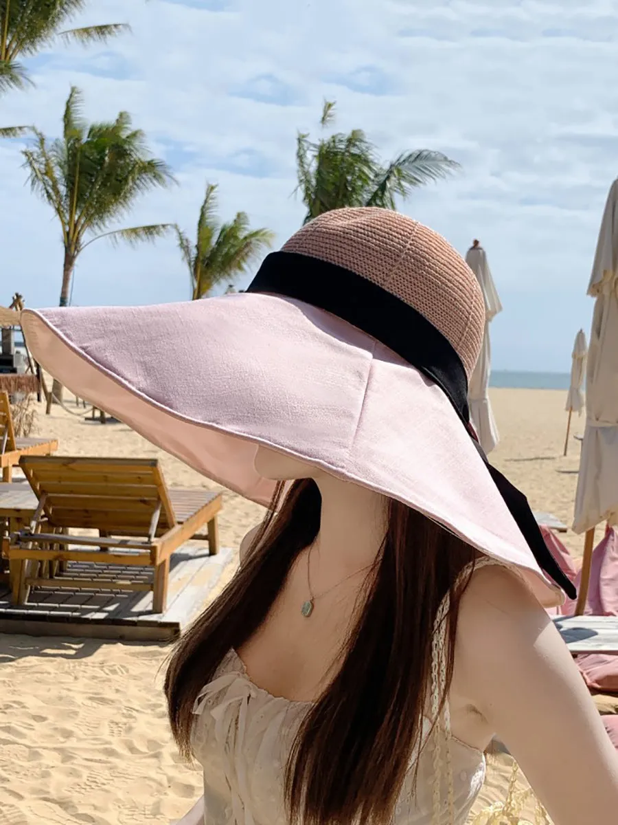 Women Casual Solid Large Brim Sunproof Hat