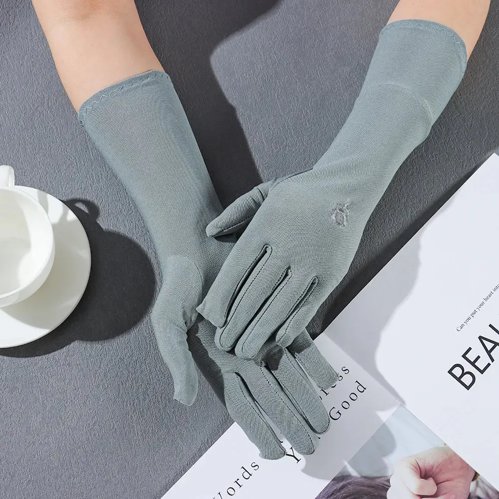 Women Mid-long Sunscreen Gloves Summer Spring Thin Elastic Anti UV Driving Gloves Slip Resistant Etiquette Gloves