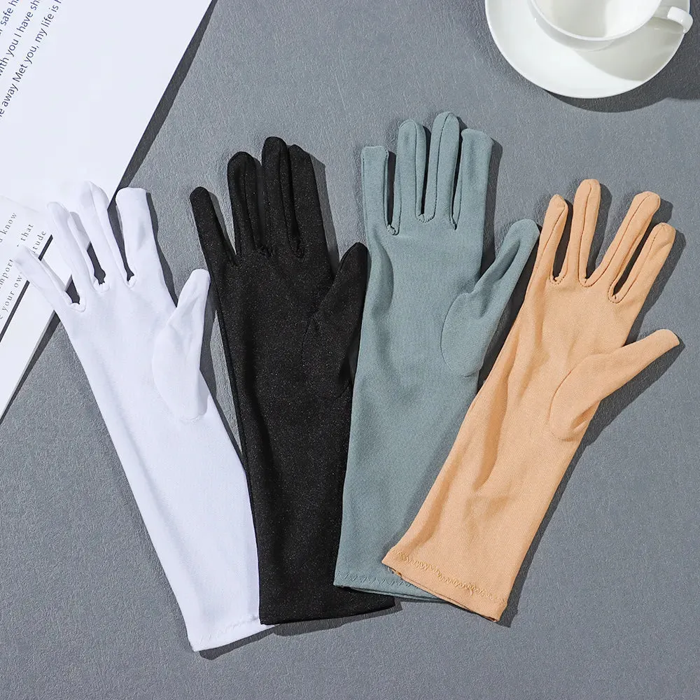 Women Mid-long Sunscreen Gloves Summer Spring Thin Elastic Anti UV Driving Gloves Slip Resistant Etiquette Gloves