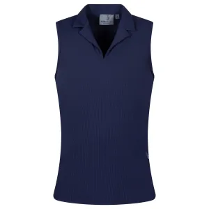 Womens Notched Collar Sleeveless Polo Navy - SS23