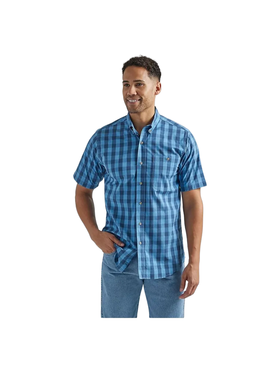 Wrangler Men's Plaid Button Down Blue Shirt - Big