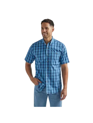 Wrangler Men's Plaid Button Down Blue Shirt - Big